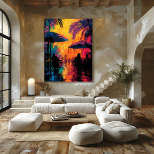 Pop Art: Coffee Tropical Night Photo Print