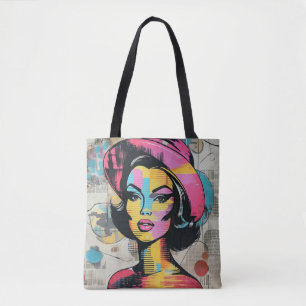 Pop Art Collage Stylised Woman Female Portrait  Tote Bag