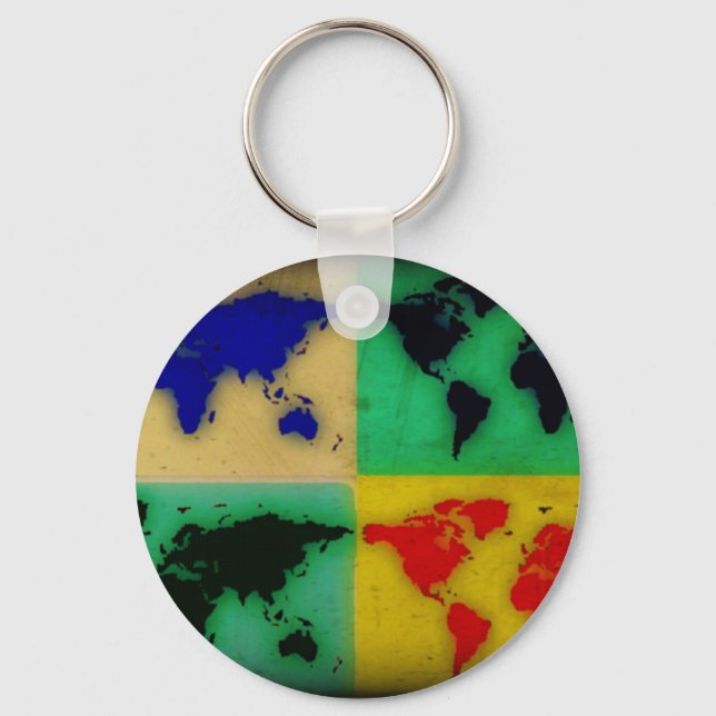 pop art color world map key ring (Front)