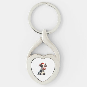 Pop Art Colorful Cow Christmas T-Shirt (1) Key Ring