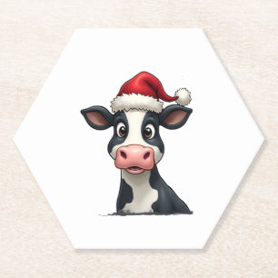 Pop Art Colorful Cow Christmas T-Shirt (2) Paper Coaster