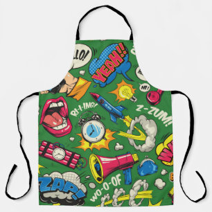 Pop art colorful seamless pattern with comic speec apron