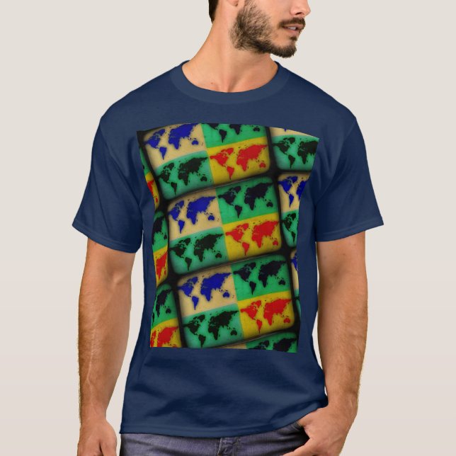 pop art colour World Maps T-Shirt (Front)