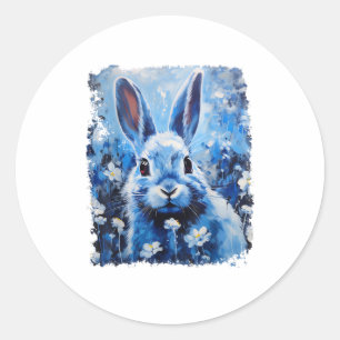 Pop Art Colourful Bunny Rabbit Blue  Classic Round Sticker