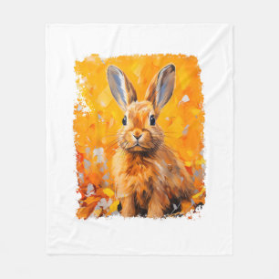 Pop Art Colourful Bunny Rabbit Orange  Fleece Blanket