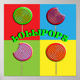 Pop Art Colourful Candy Lollipops Pictures Poster