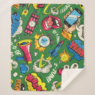 Pop Art: Colourful Comic Seamless Sherpa Blanket