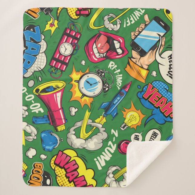 Pop Art: Colourful Comic Seamless Sherpa Blanket (Front)
