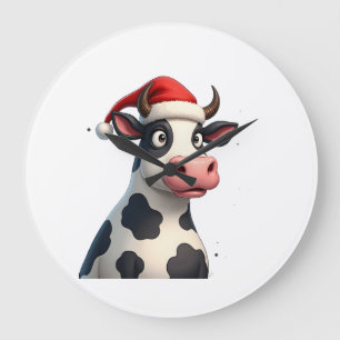 Pop Art Colourful Cow Christmas T-Shirt (1) Large Clock