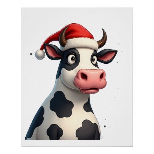 Pop Art Colourful Cow Christmas T-Shirt (1) Poster