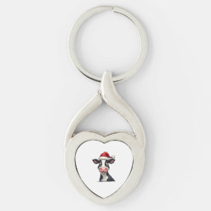 Pop Art Colourful Cow Christmas T-Shirt (2) Key Ring
