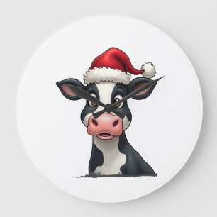 Pop Art Colourful Cow Christmas T-Shirt (2) Large Clock