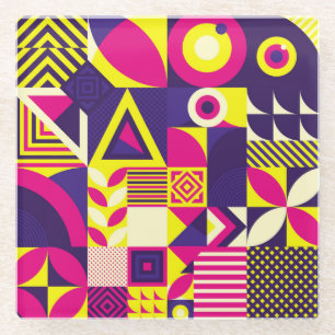 Pop art, colourful geometric shapes. glass coaster