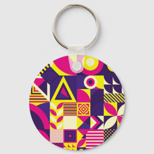Pop art, colourful geometric shapes. key ring