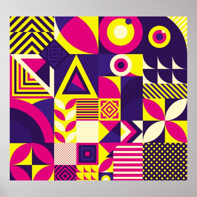 Pop art, colourful geometric shapes. poster (Front)