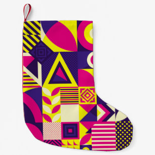 Pop art, colourful geometric shapes. small christmas stocking