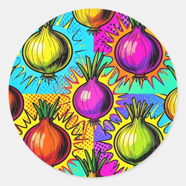 Pop Art Colourful Onions Classic Round Sticker (Front)