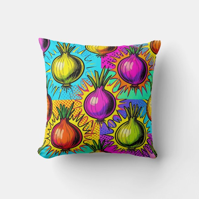 Pop Art Colourful Onions Cushion (Front)