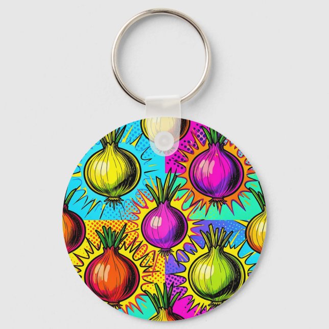 Pop Art Colourful Onions Key Ring (Front)