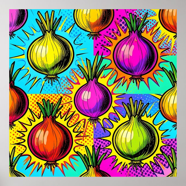 Pop Art Colourful Onions Poster (Front)