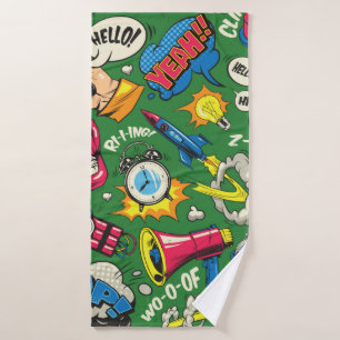 Pop art colourful seamless pattern with comic spee bath towel