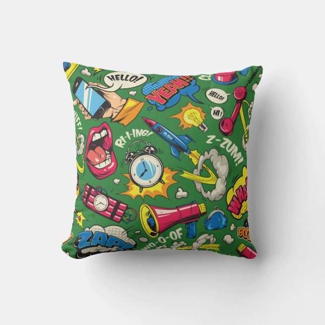 Pop art colourful seamless pattern with comic spee cushion (Front)
