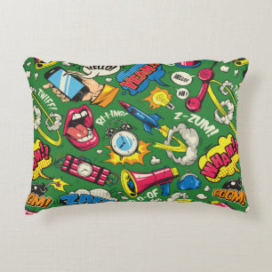 Pop art colourful seamless pattern with comic spee decorative cushion