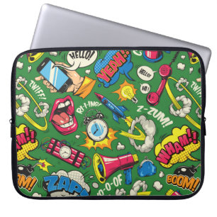 Pop art colourful seamless pattern with comic spee laptop sleeve