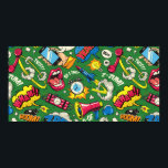 Pop art colourful seamless pattern with comic spee poster<br><div class="desc">Pop art colourful seamless pattern with comic speech bubbles wordings open mouth dynamite phone megaphone alarm clock purse bomb vintage illustration</div>