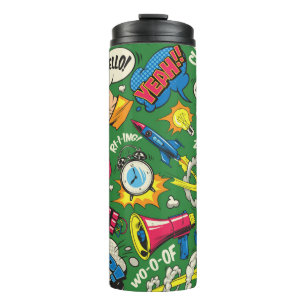 Pop art colourful seamless pattern with comic spee thermal tumbler