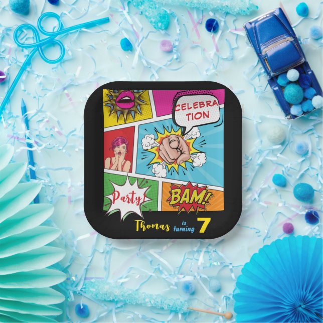 Pop art comic birthday paper plate (Party)