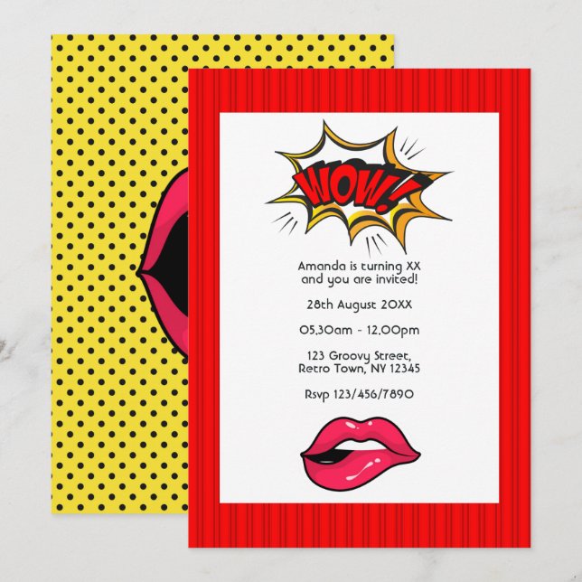 Pop Art Comic Birthday Party Invitation (Front/Back)