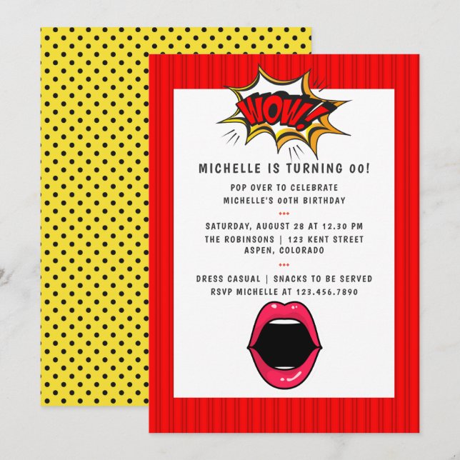 Pop Art Comic Birthday Party Invitation (Front/Back)