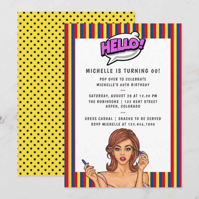 Pop Art Comic Birthday Party Invitation (Front/Back)