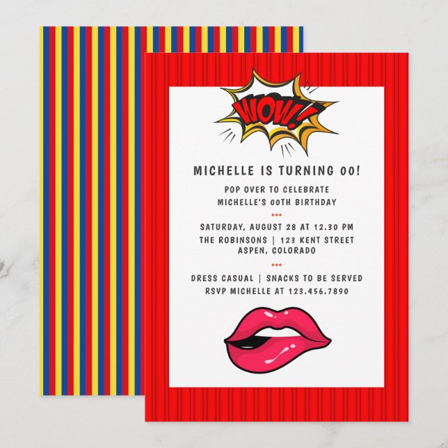 Pop Art Comic Birthday Party Invitation (Front/Back)