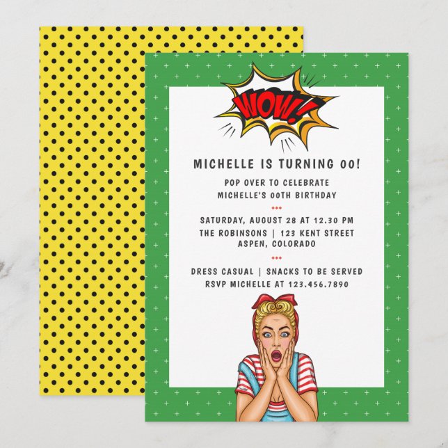 Pop Art Comic Birthday Party Invitation (Front/Back)