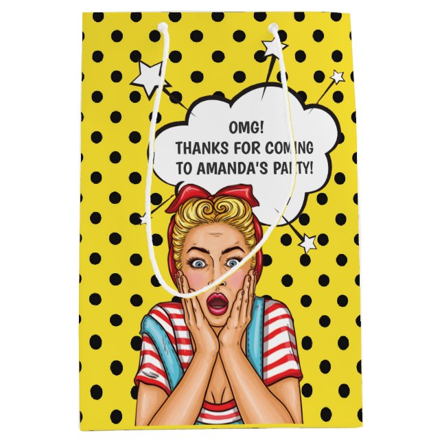 Pop Art Comic Birthday Party Medium Gift Bag (Front)