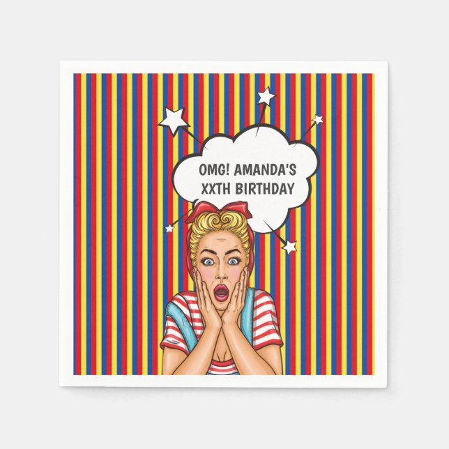 Pop Art Comic Birthday Party Napkin (Front)