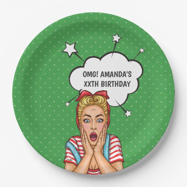 Pop Art Comic Birthday Party Paper Plate (Front)