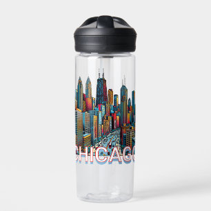 Pop art Comic Book Chicago Skyline Personalised Water Bottle