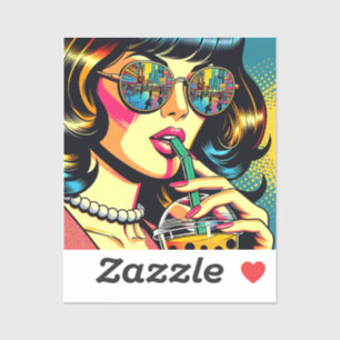 Pop Art Comic Book Pretty Woman Drinking Boba