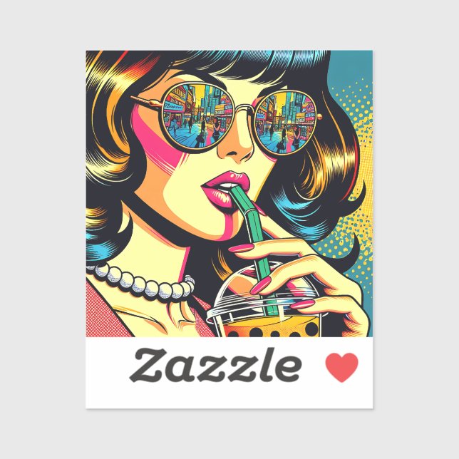 Pop Art Comic Book Pretty Woman Drinking Boba (Sheet)