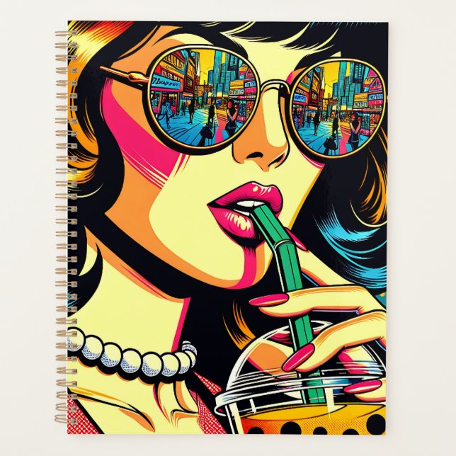 Pop Art Comic Book Pretty Woman Drinking Boba Planner (Front)