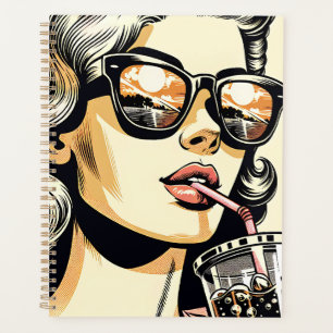 Pop Art Comic Book Pretty Woman Drinking Soda Planner