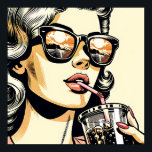 Pop Art Comic Book Pretty Woman Drinking Soda Poster<br><div class="desc">Pretty comic book pop art retro pretty lady drinking soda with sunglasses on with a sunset reflection.</div>