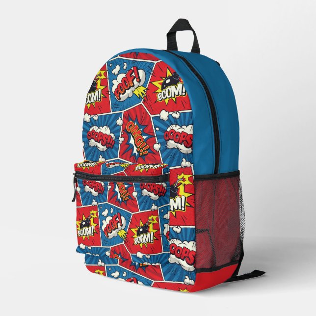 Pop Art Comic Book Printed Backpack (Back Corner Right)