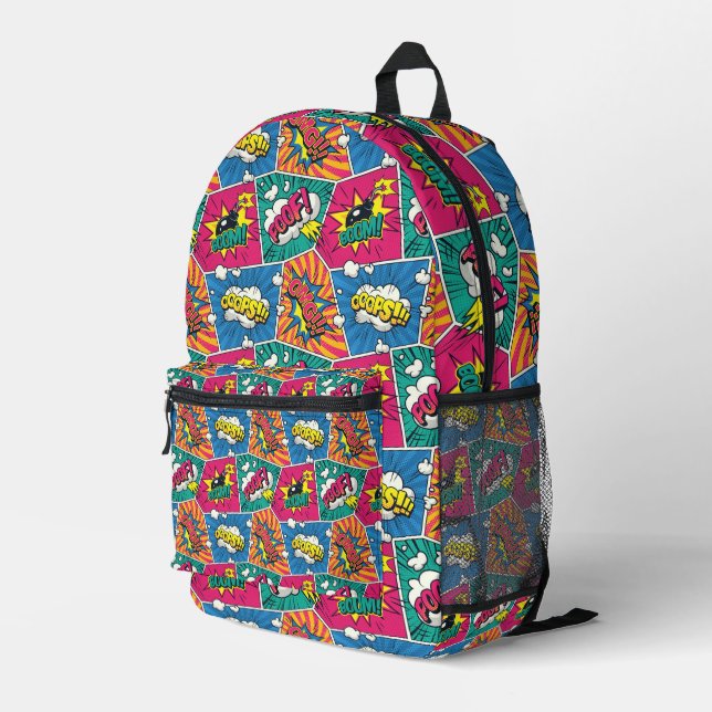 Pop Art Comic Book Printed Backpack (Back Corner Right)