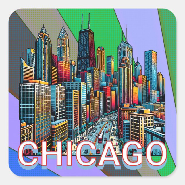 Pop art Comic Book Style Chicago Illinois  Square Sticker (Front)