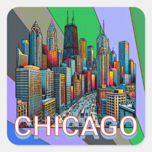 Pop art Comic Book Style Chicago Illinois Square Sticker