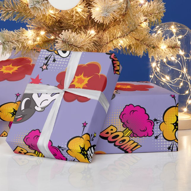 Pop Art Comic Boom Ouch lavender Gift Wrap Sheet (Creator Uploaded)